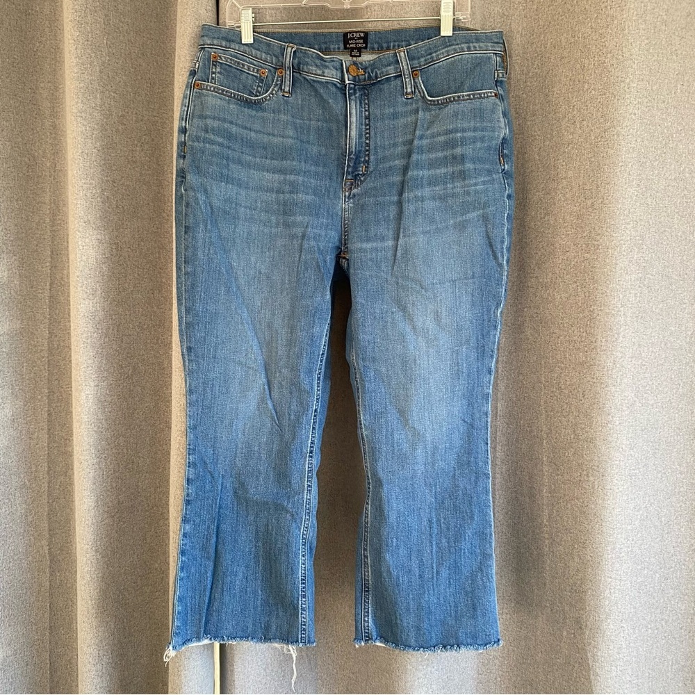 Women's J. Crew Mid Rise Flare Crop Distressed‎ Hem Jeans